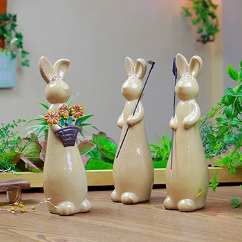

3pcs/Set European Ceramic Rabbit Figurines Rural Decoration Craft Sculpture Miniature Garden Accessories Office Desktop Ornament