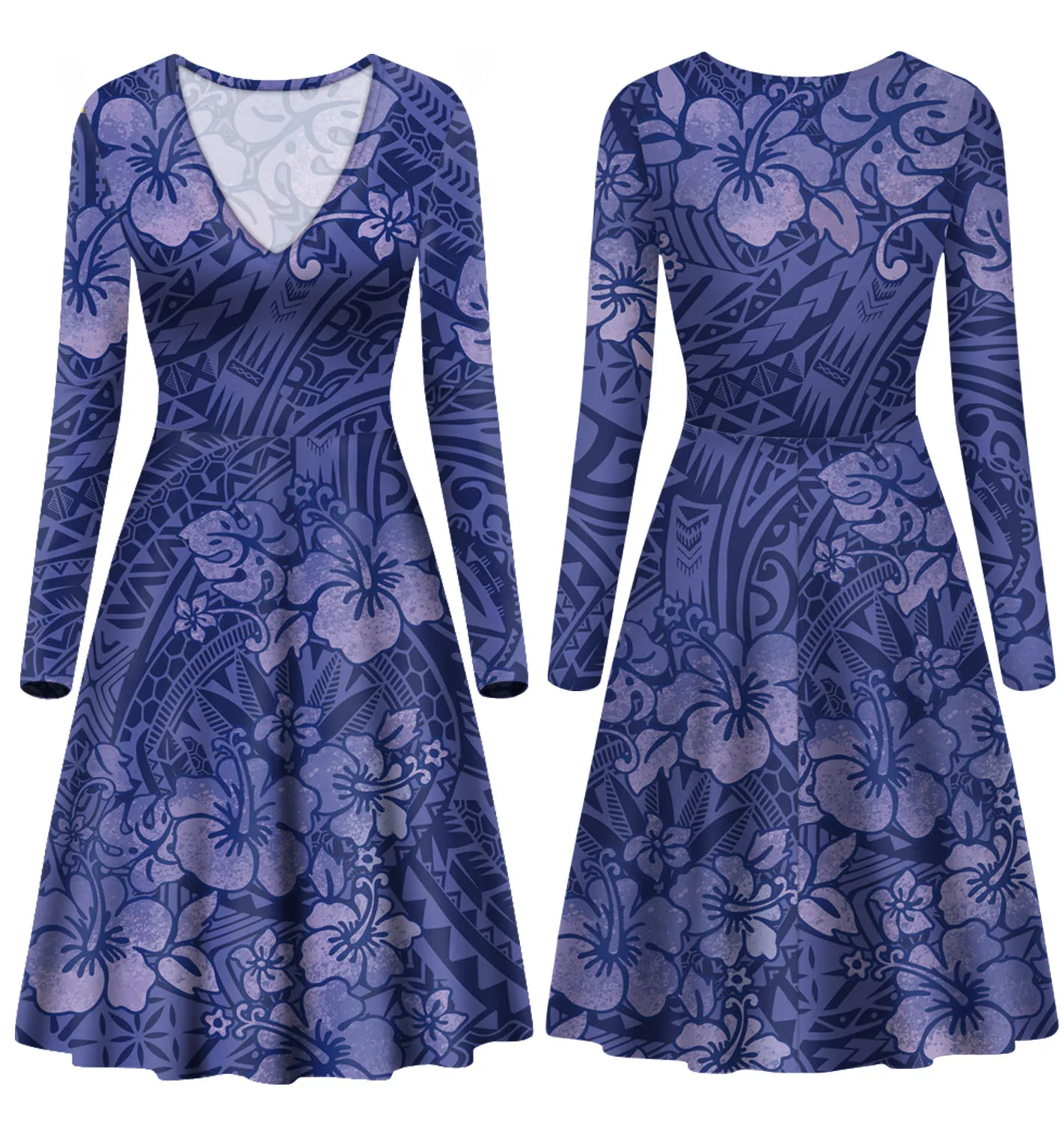 

Polynesia Tonga Traditional Tribal Syle Women's Dress Wholesale 4XL Women V Neck Long Sleeve Sexy Dress Dress