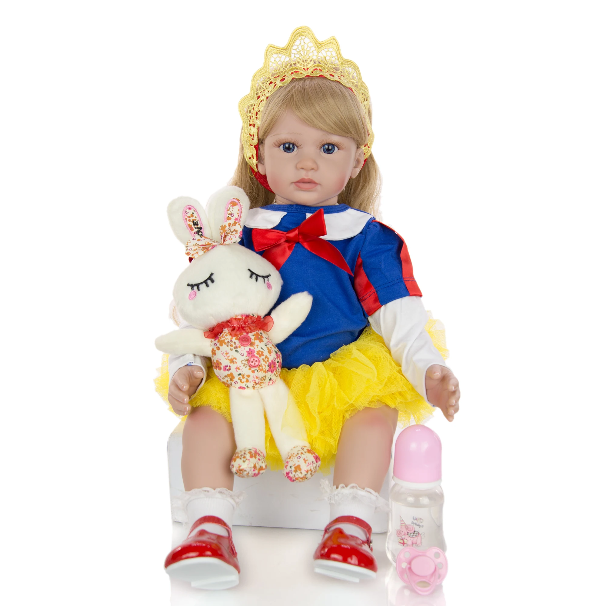 KEIUMI Reborn Girl Doll 60 cm Silicone Soft Cotton Body Lovely Reborn Princess Baby Dolls Long Gold Curls For Children Gifts
