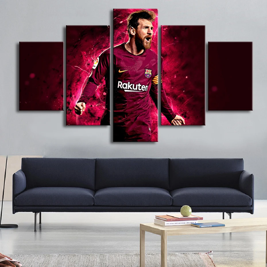

Posters Famous Football Stars Barcelona 10 Messi 5 Pieces Canvas Paintings Wall Art Sports Print Picture Kids Room Decor Frame