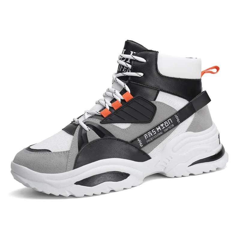 Gray BomKinta High Top Colorful Breathable Trainers Mixed Colors Vulcanized Sneakers Men Letter Decoration Walking Mans Footwear - Цвет: Gray