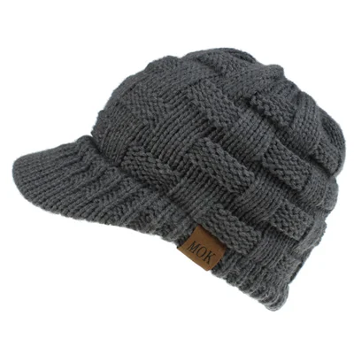 Хвощ Кепки зимняя женская теплая вязаная шапка в пучок Beanie Осенняя Мягкая трикотажная Кепки Модная вязаная шерстяная шапка - Color: DarkGray