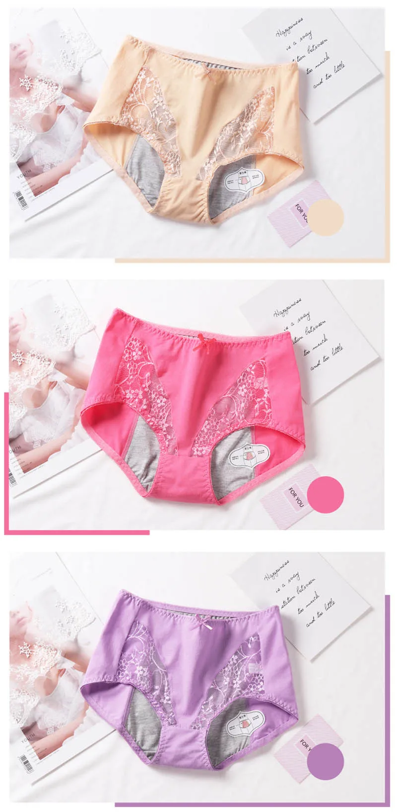 Women Sexy Lace Leak Proof Panties Menstrual Physiological Period Briefs Waterproof Pants High-Waist Female Underpants#F