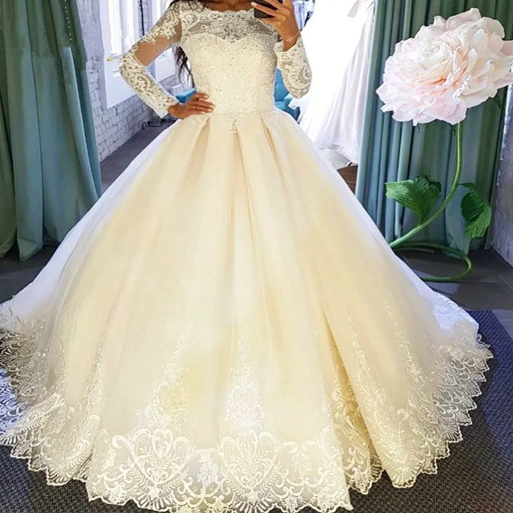 Vestido de noiva Блестящий яркий Свадебные и Бальные платья бальное платье Винтаж кружевное свадебное платье с длинным рукавом и овальным; robe de Mariage