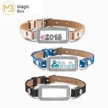 Пользовательские моды пара браслет кожа Нержавеющая сталь Пряжка Регулируемый браслет стекло маленькая коробка браслет