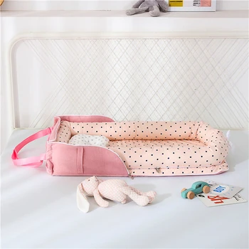 

100% Cotton Baby Nest Bed with Pillow Portable Crib Travel Bed Infant Toddler Cradle for Newborn Baby Bed Bassinet Bumper