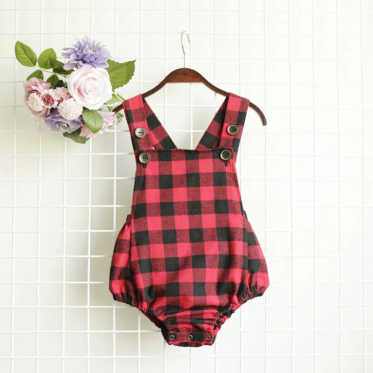 

2019 Spring And Summer New Style Childrenswear Young Children Suspender Pants Pure Cotton Plaid Camisole Romper Female Baby Male