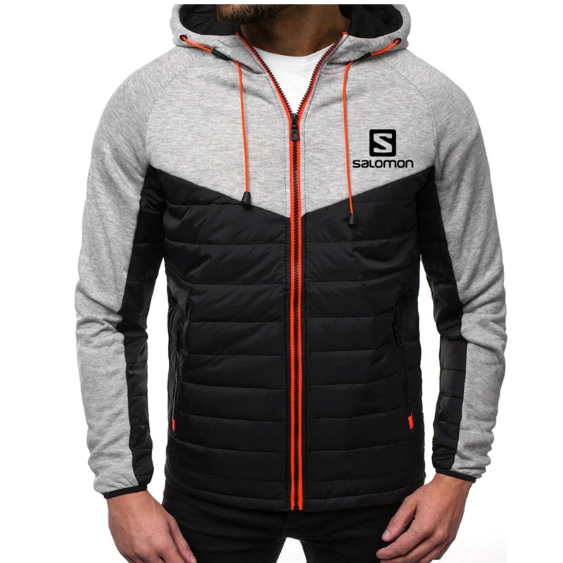 

Fashion Tide Hoody Spliced Grey Black Jacket Salomon Printed Men Hoodies Sweatshirts Casual Coat Hooded Cardigan Zipper Clothes
