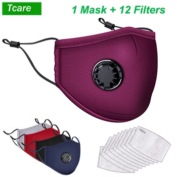 

Tcare PM2.5 Mouth Face Masks Dust Reusable Mask with Breathing Valve Washable Masks + 12Pcs Filters Replaceable