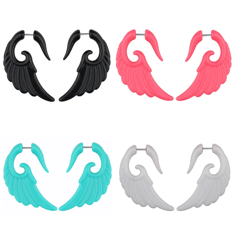 2pcs Acrylic Fake Plugs Tunnel Faux Ear Taper Gauges Swirl Wing Stud Earrings Cheater Stretcher Expander Piercing Body Jewelry - Image 5