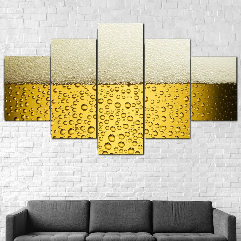 Glass Beer Foam Alcohol Fresh Poster 5 Pcs Modern Home Wall Decor Canvas Picture Art HD Print Painting On Canvas for Living Room (3)