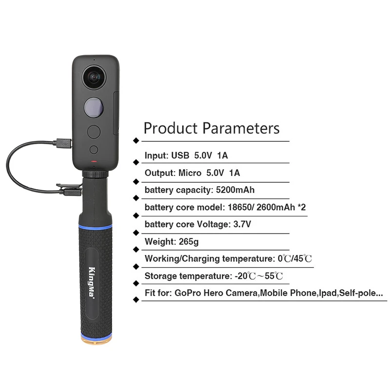 Портативный внешний аккумулятор, рукоятка, удлинитель, монопод, стержень со штативом для Insta360 One X, набор аксессуаров для панорамной камеры