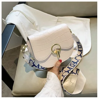 

Saddle bag ladies semicircle wide shoulder strap retro texture summer fashion all-match simple ladies messenger bag shoulder bag