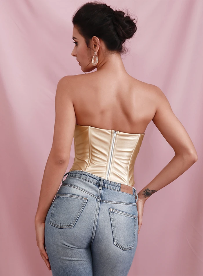 LOVE&LEMONADE сексуальный Золотой бандо поддерживает эластичный PU Bodycon Top LM81760-2