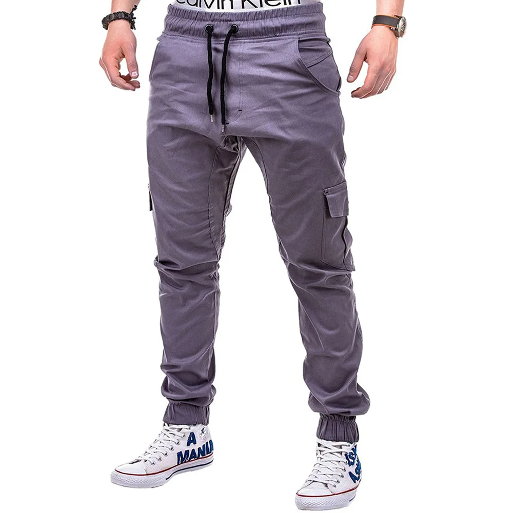 Foreign Trade Cross Border New Style Large Size Men Cool Solid Color Side Pocket with Drawstring Belt Ankle Banded Pants Ca