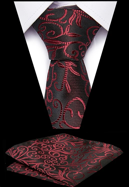 

2020 New Handkerchief Set Fashion Black Red Floral Gift For Men Woven Wedding Party 7.5cm Silk Men Tie Pocke Square