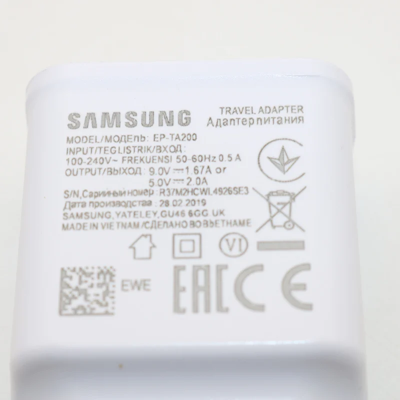 Адаптер для быстрой зарядки Samsung S10 S8 S9 Plus дорожный адаптер кабель Type C 120 см 9 В 1 67 А