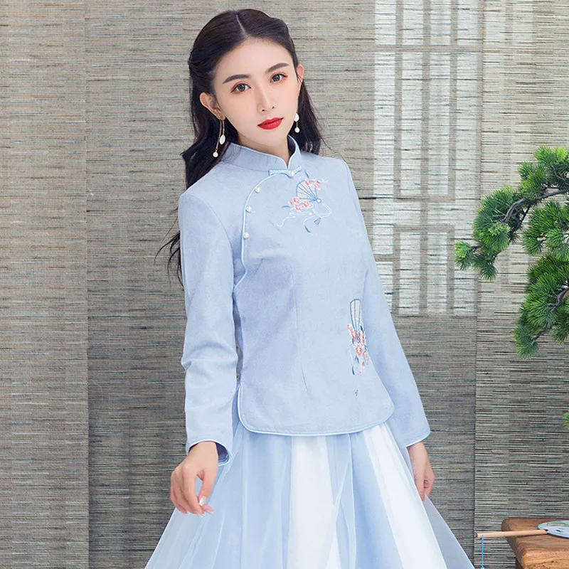

Origional 2019 Winter New Style Fashion Tea Art Clothes Embroidery Improved Cheongsam the Republic of China-Style Chinese Costum