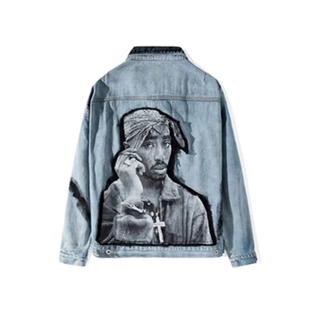 

Fashion Hip Hop Rap Rapper Printed Patchwork Tie Dye Denim Jackets Men 2020 Hip Hop Casual Streetwear Denim Jean Coat Outerwear