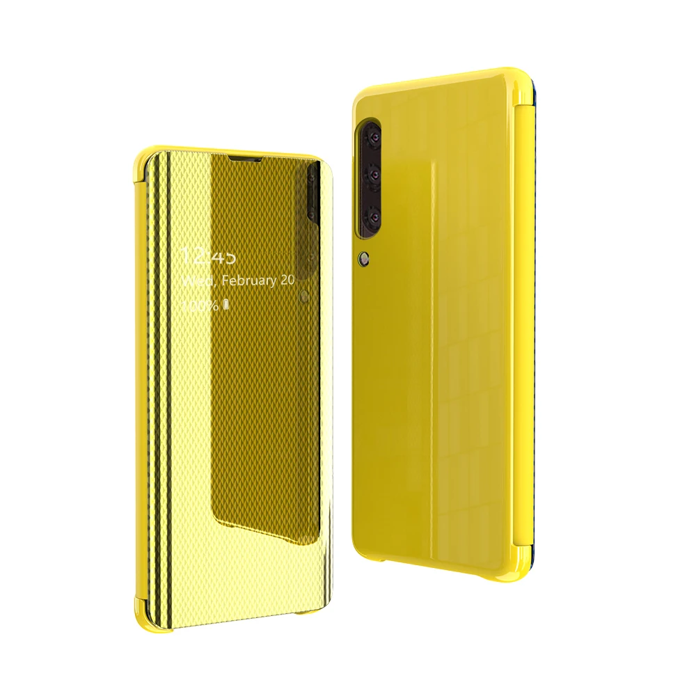 Yellow Умный зеркальный чехол с окошком для экрана флип чехол для samsung Galaxy S10 S9 S8 Plus Note 9 8 10 A10 A20 A30 A40 A50 A70 A7 кожаный чехол - Цвет: Yellow
