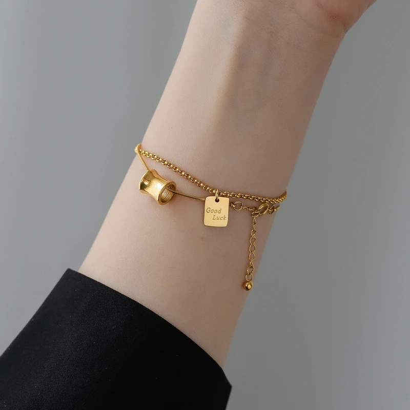 Yun Ruo Yellow Gold Color Good Luck Square Bracelet Snake Chain Woman Birthday Gift 316l