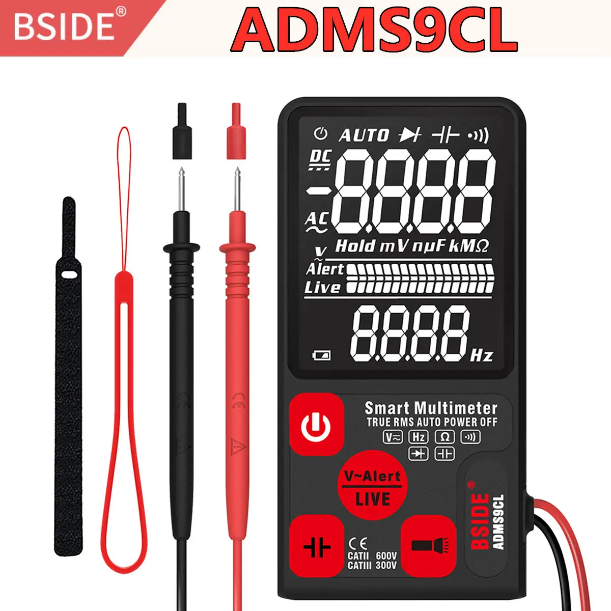 BSIDE ADMS9CL EBTN Цифровой мультиметр 3,5» ЖК-дисплей 3 он-лайн Дисплей 9999 отсчетов TRMS Авто Диапазон Напряжение постоянной ёмкости, универсальный конденсатор сопротивления диода - Цвет: ADMS9CL