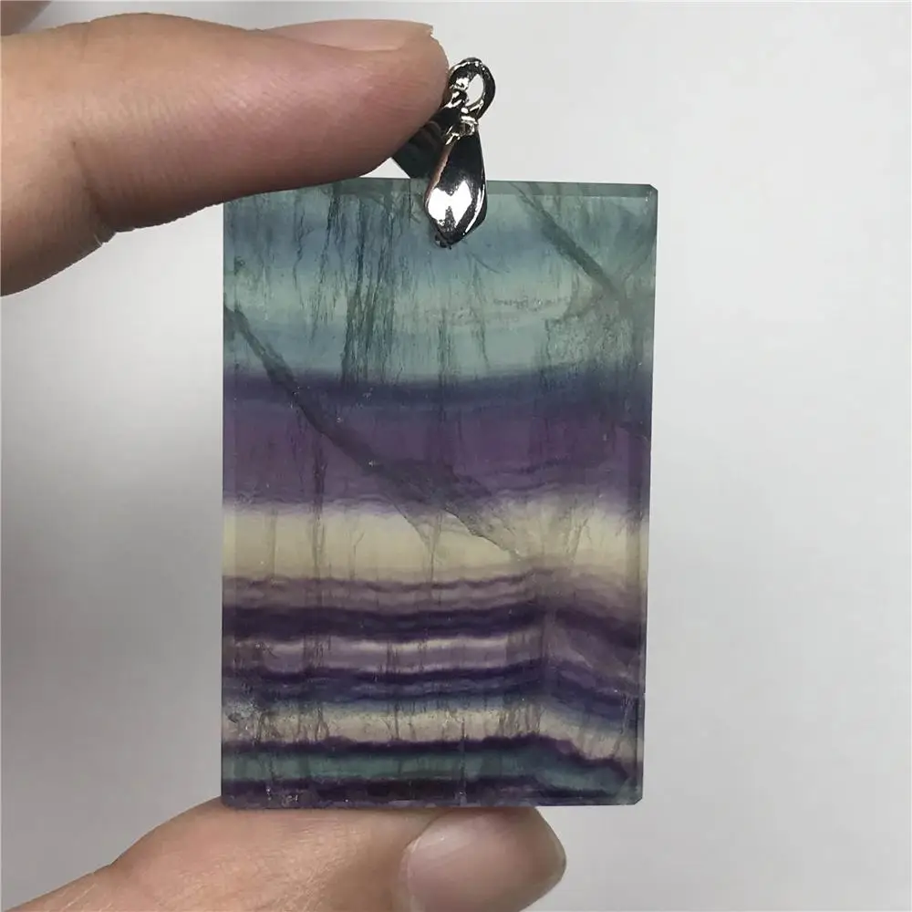 

100% Natural Colorful Rainbow Fluorite Pendant For Woman Man Crystal 43x29x7mm Love Reiki Rectangle Beads Stone Jewelry AAAAA