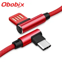 Obobix usb type C зарядное устройство для huawei P20 Lite кабель 90 градусов локоть Реверсивный провод для быстрого заряда кабель type C для Xiaomi