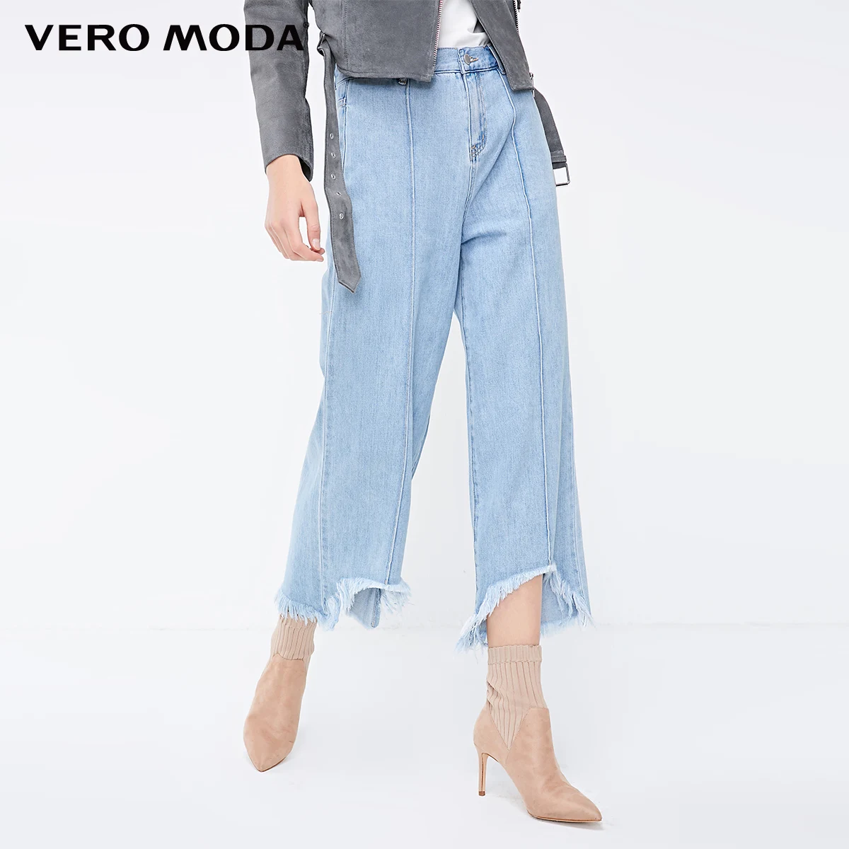 

Vero Moda 2019 New Arrivals Women's Washed Fading Raw-edge Cuffs Crop Jeans | 318349579