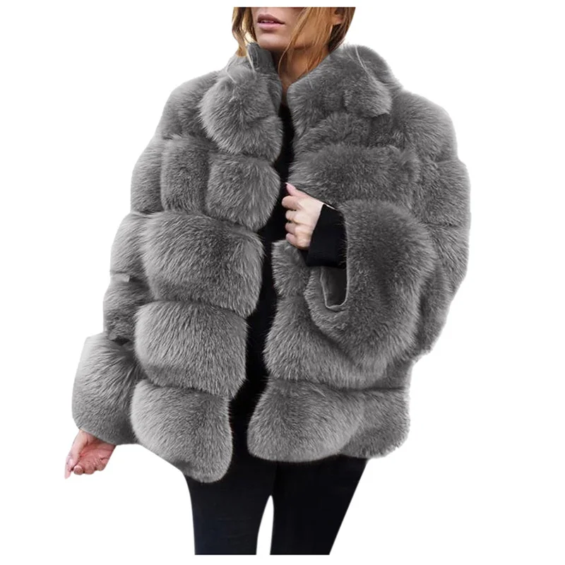 Женское меховое пальто с открытой строчкой, женское короткое пальто из искусственного меха большого размера, теплая длинная куртка из искусственного меха, верхняя одежда с длинным рукавом, зимняя одежда размера плюс