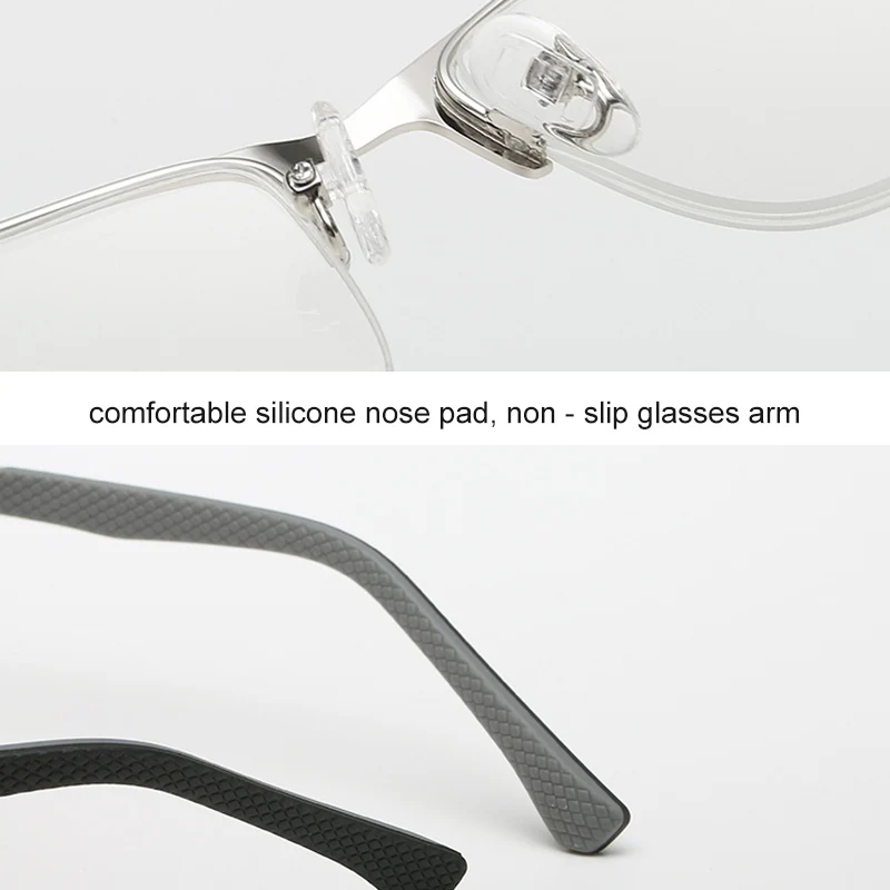 Kann Blume Lesebrille Männer Anti-blau Licht Metall Halb Rahmen Presbyopie Brillen Rahmen Männer der Bussiness Computer Brillen + 2 – Detail 7