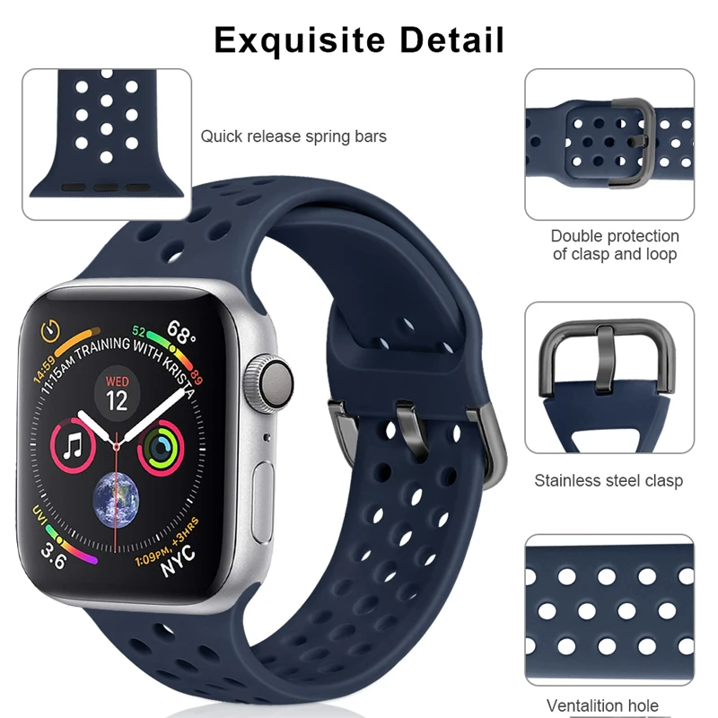 

Strap For Apple Watch band 38mm 42mm iWatch 4 band 44mm 40mm Sport Silicone belt Bracelet correa Apple watch 5 4 3 2 Accessories