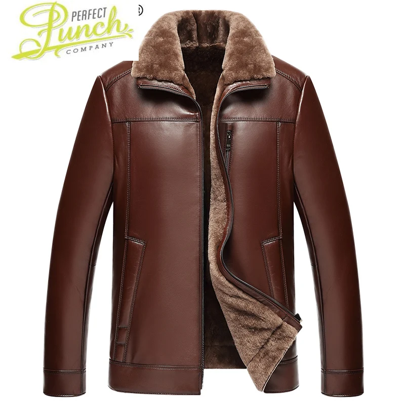 Мужская короткая куртка из натуральной овечьей кожи с подкладкой 100% шерсти