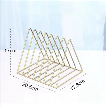 

New Nordic triangle simple wrought iron desktop storage rack shelf file magazine storage box office rack jewelry(gold)