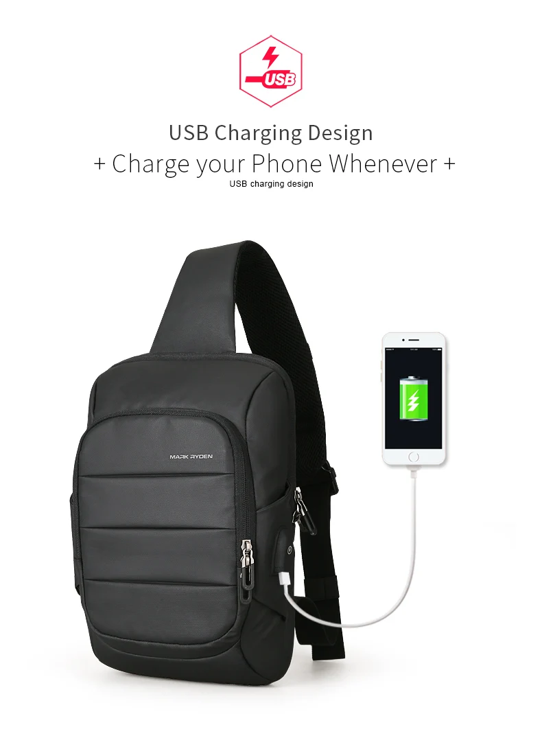 Марка Райден Слинг Сумка для мужчин usb зарядка сумка на плечо бизнес водонепроницаемый нагрудный пакет большой емкости Оксфорд сумка через плечо