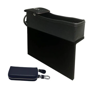 

Car Seat Storage Box, More Space Multifunction Leather Car Safety Seat Storage Box, Coin and Cup Holder and Key Bag
