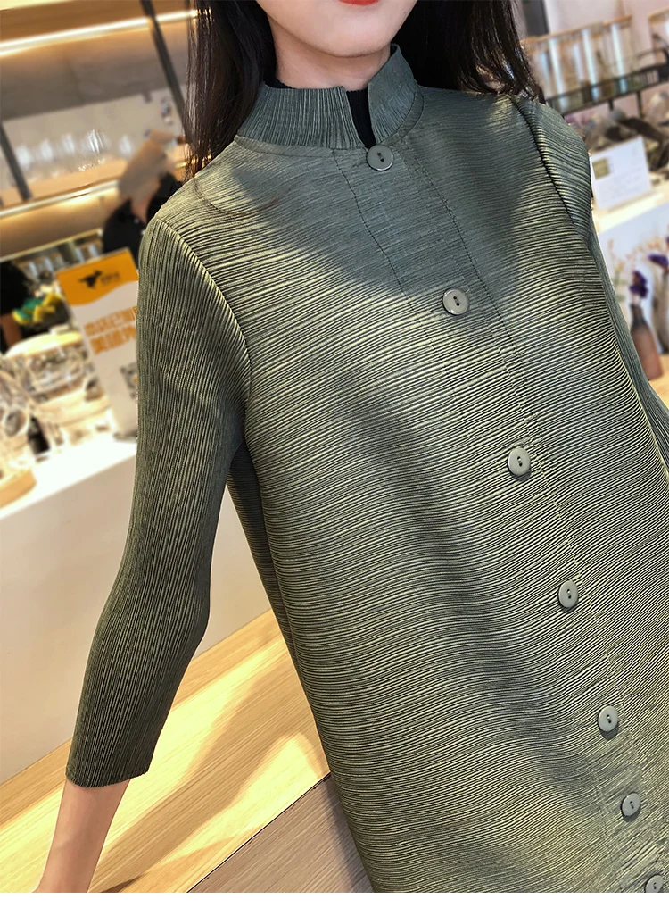 Miyake/ высококачественный Женский Тренч-кардиган с длинными рукавами и морщинами