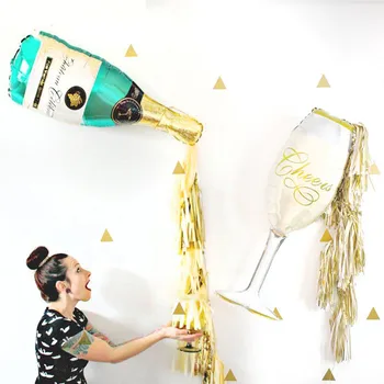

1set Large Champagne Wine Bottle Cup Foil Balloon Gold Foil Tassel Goblet Set For Wedding Birthday Party Decor Hen Party Ballons