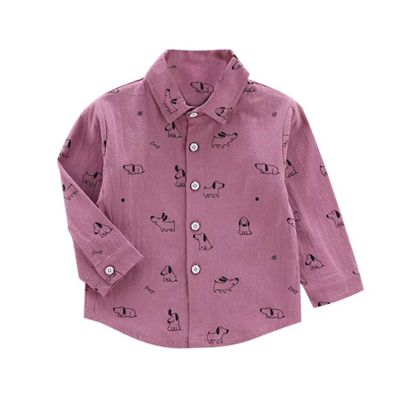 Осенние рубашки для мальчиков хлопковая блузка для мальчиков рубашки с длинными рукавами и рисунком собаки детские топы, футболки Повседневная Блузка для детей от 6 месяцев до 4 лет
