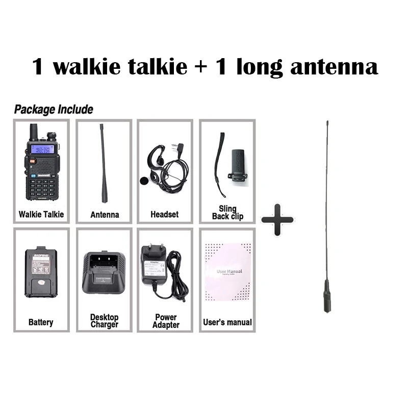 Baofeng UV-5R III трехдиапазонная двойная антенна 5 Вт VHF и UHF портативная Мобильная приемопередатчик радиоприемники Comunicacion Pinganillo Baofeng - Цвет: add a long antenna