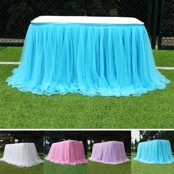 

Wedding Dinning Dinner Tablecloth White Pink Blue Gauze Table Skirt Elegant