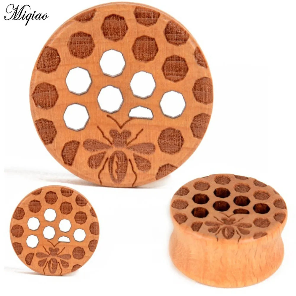 

Miqiao 2PCS Hypoallergenic New Honeycomb Mesh Wood Ear Expander 10mm-25mm Exquisite Human Body Piercing Jewelry