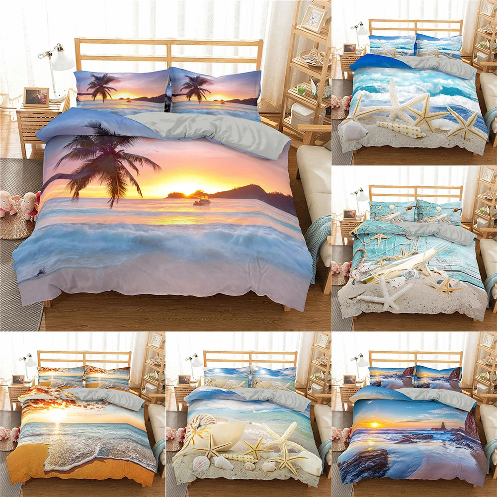 

Bedding Set 3D Ocean Scenic Blue Quilt Cover With Pillowcase Comforter Microfiber Bedspreads Single Twin Full Queen King Size
