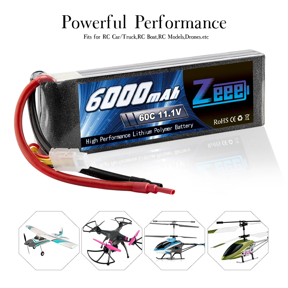 Zeee 11,1 V Lipo аккумулятор RC Car 6000mAh 3S Lipo аккумулятор Перезаряжаемый Дрон FPV 60C с штекером Deans XT60 для грузовика Heli