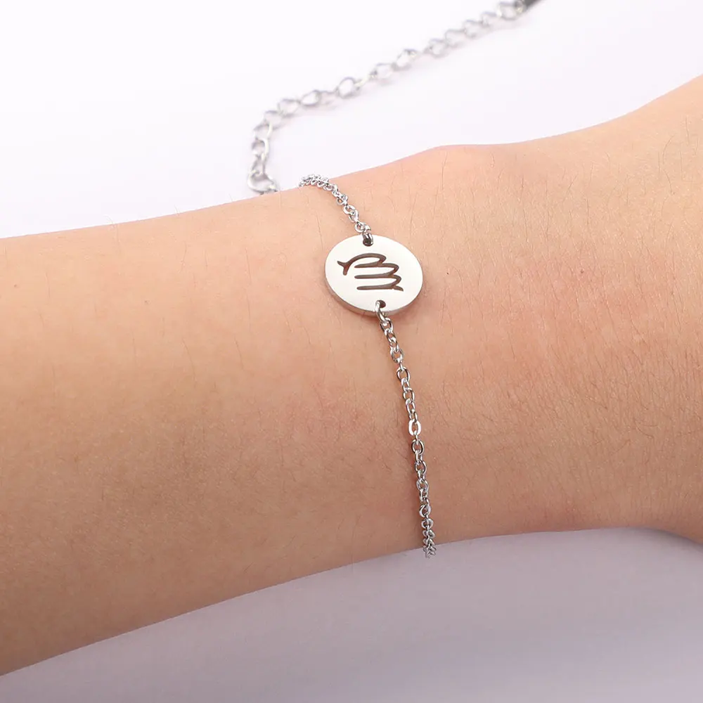 12 Constellation Zodiac Charm Bracelet for Women Female Stainless Steel High Polish Charms Bracelets