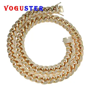 

VOGUSTER Brand High Quality Cubic Zirconia Micro Pave 18mm Width Gold Color Cuba HIPHOP Big Large Chain Necklace