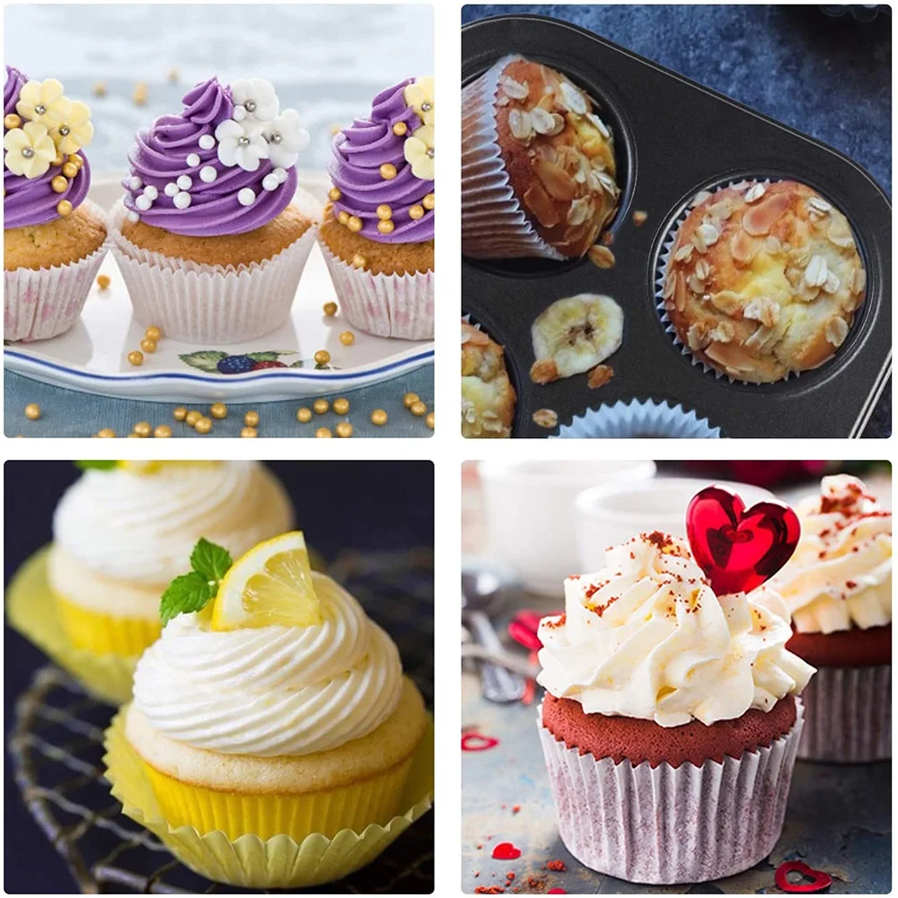 6 Cups Cupcake Pan Muffin Tray Non-Stick Carbon Steel Muffin Baking Pan Egg Tart Baking Tray Dish Round Biscuit Cake Mould Pan