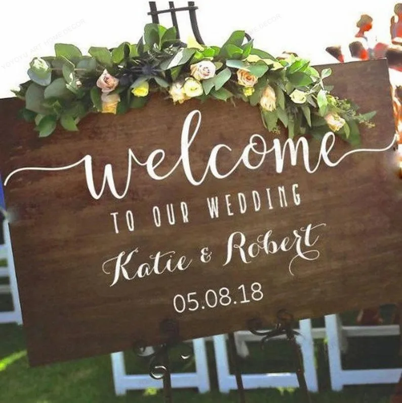

Personalized Wedding Party Welcome sign sticker custom name wedding board decal JH21