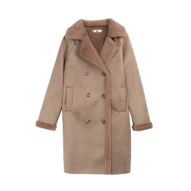 Модное женское замшевое пальто большого размера - Цвет: Хаки