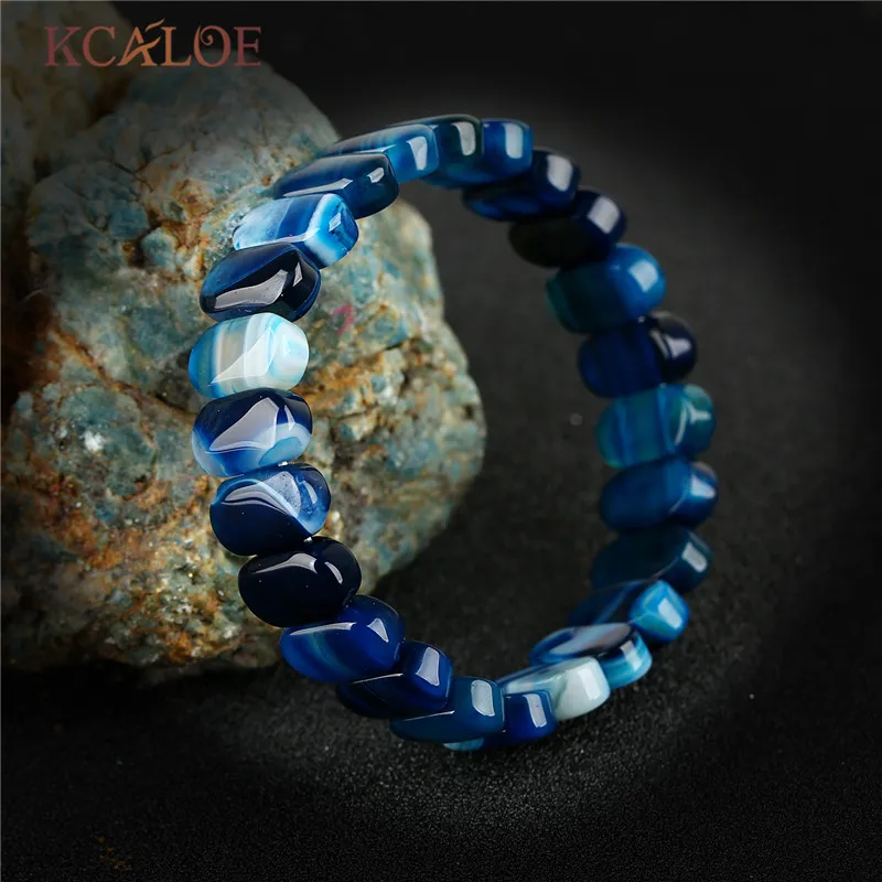 KCALOE, Роскошные браслеты Agat из голубого оникса, женские свадебные растягивающиеся браслеты-чакры для женщин, очаровательные ювелирные изделия в стиле бохо - Окраска металла: blue agate